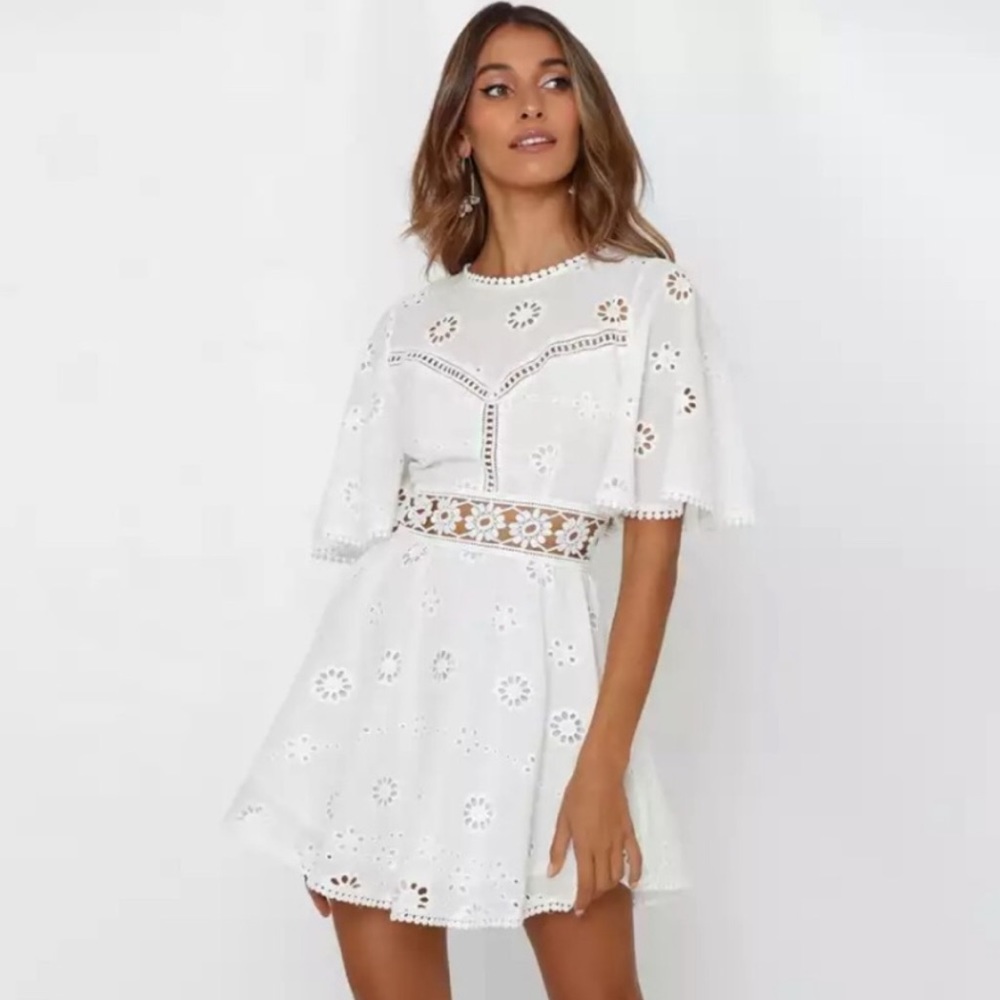 NEW White Eyelet Cutout Mini Dress - Picture 3 of 5